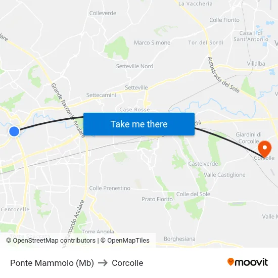 Ponte Mammolo (Metro B) to Corcolle map