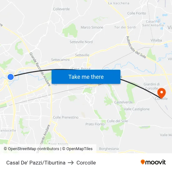 Casal De' Pazzi/Tiburtina to Corcolle map
