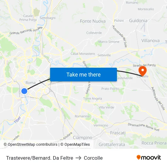 Trastevere/Bernard. Da Feltre to Corcolle map