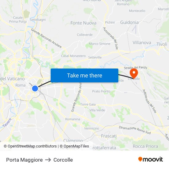 Porta Maggiore to Corcolle map