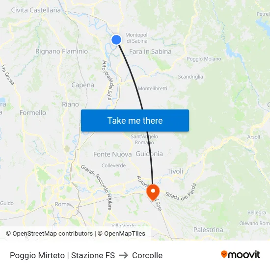 Poggio Mirteto | Railway Station to Corcolle map