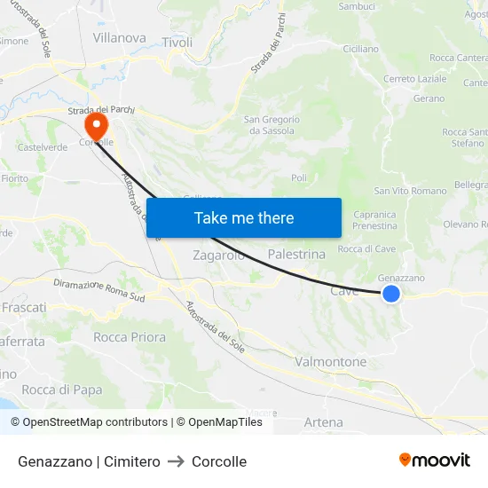 Genazzano | Cemetery to Corcolle map