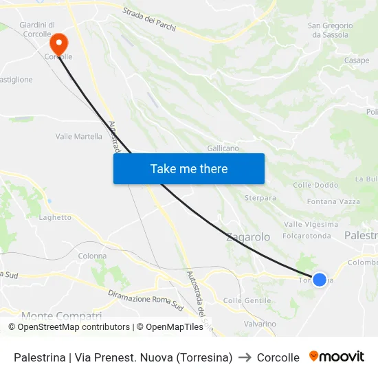 New Prenestina Street (Torresina) - Palestrina to Corcolle map