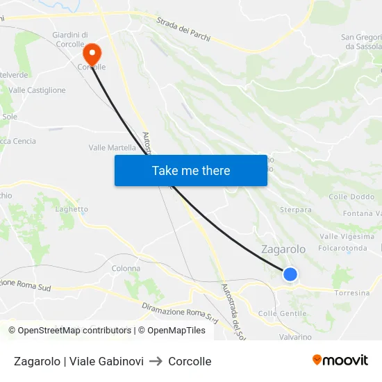 Zagarolo | Viale Gabinovi to Corcolle map