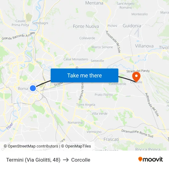 Termini (Giolitti Street, 48) to Corcolle map