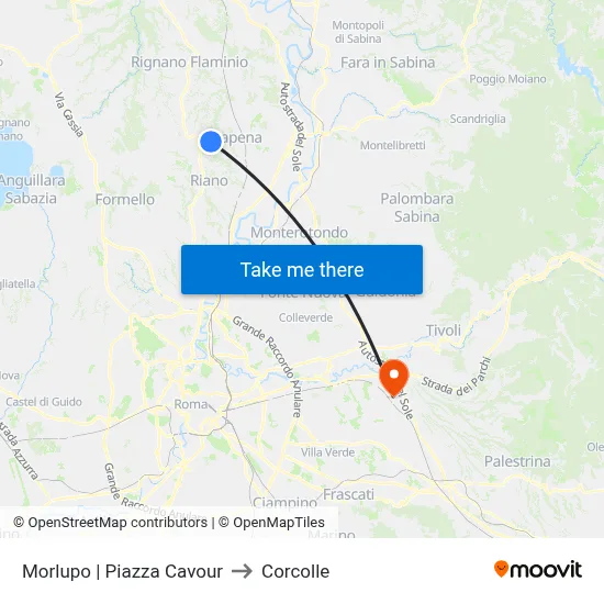 Morlupo | Piazza Cavour to Corcolle map