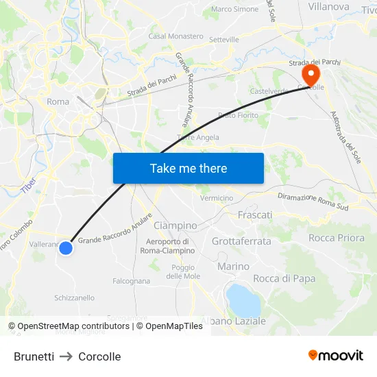 Brunetti to Corcolle map