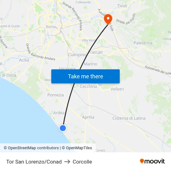 Tor San Lorenzo/Conad to Corcolle map