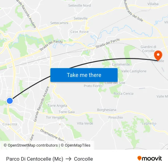 Parco Di Centocelle (Mc) to Corcolle map