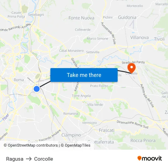 Ragusa to Corcolle map
