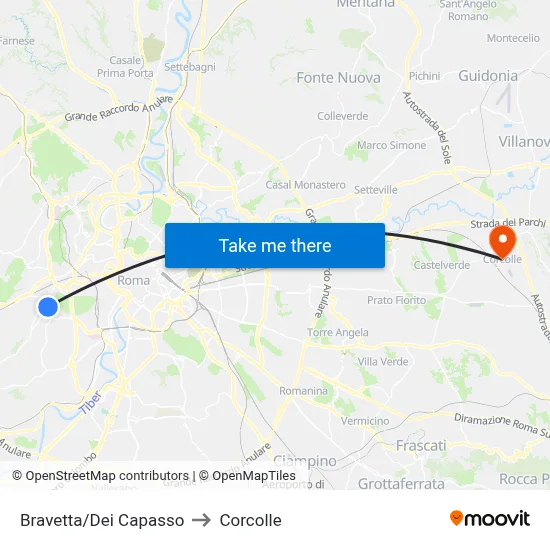 Bravetta/Dei Capasso to Corcolle map
