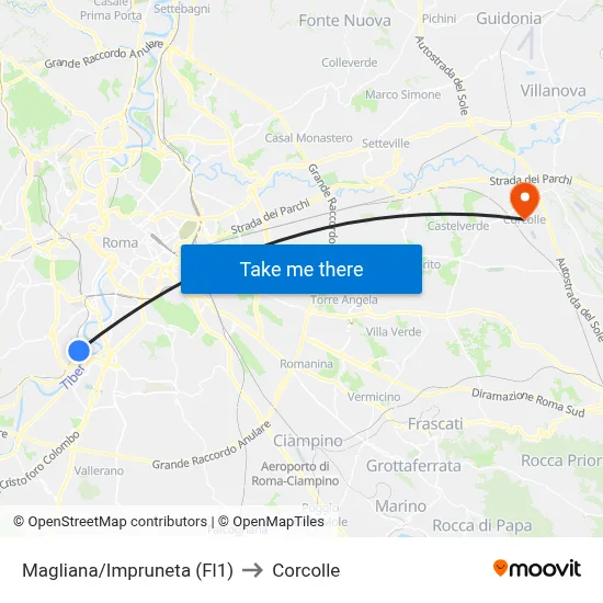 Magliana/Impruneta (Fl1) to Corcolle map
