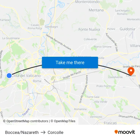 Boccea/Nazareth to Corcolle map