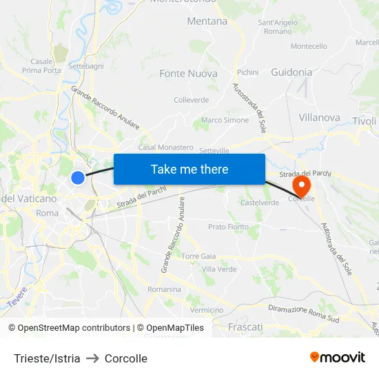 Trieste/Istria to Corcolle map