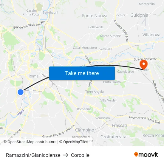 Ramazzini/Gianicolense to Corcolle map