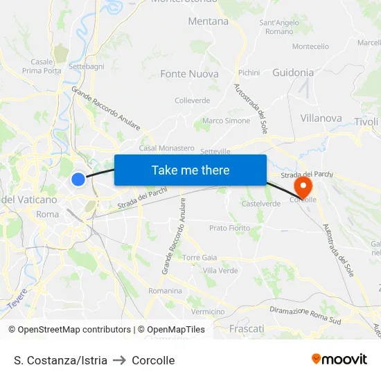 St. Costanza/Istria to Corcolle map