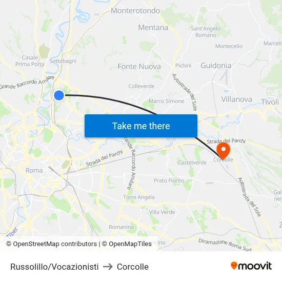 Russolillo/Vocazionisti to Corcolle map