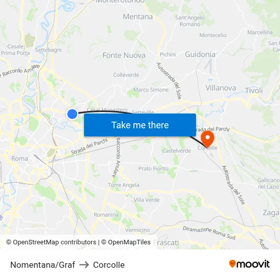 Nomentana/Graf to Corcolle map