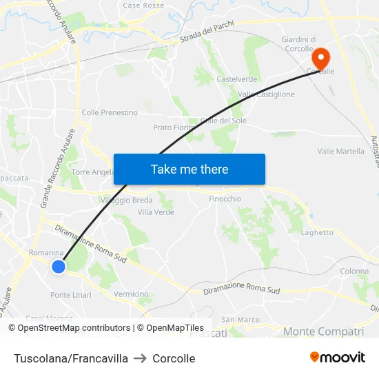 Tuscolana/Francavilla to Corcolle map