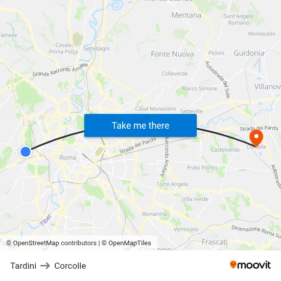 Tardini to Corcolle map