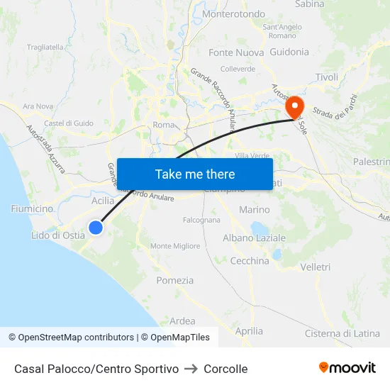 Casal Palocco/Sports Center to Corcolle map