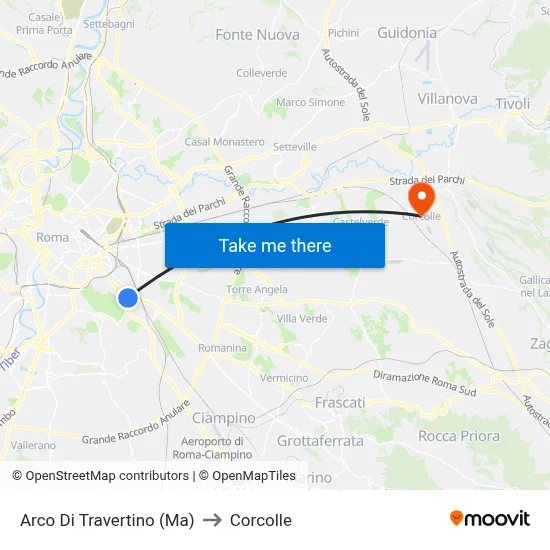 Arco Di Travertino (Metro A) to Corcolle map