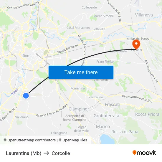 Laurentina (Metro B) to Corcolle map