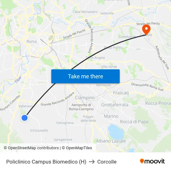Biomedical Campus Hospital to Corcolle map