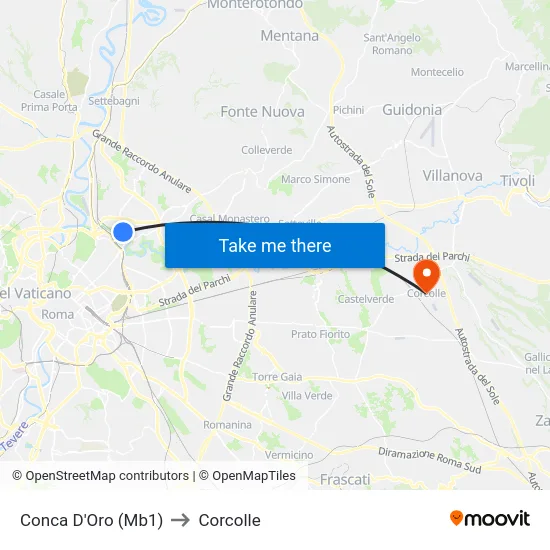 Conca D'Oro (Mb1) to Corcolle map