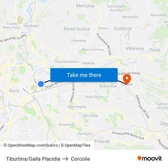 Tiburtina/Galla Placidia to Corcolle map
