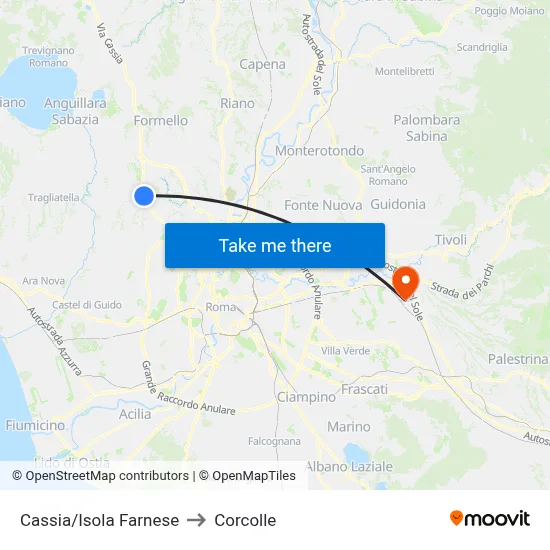 Cassia/Isola Farnese to Corcolle map