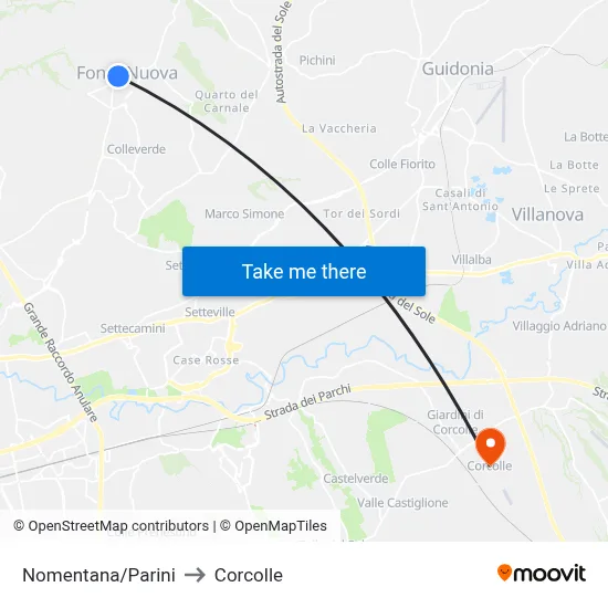 Nomentana/Parini to Corcolle map