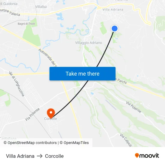 Villa Adriana to Corcolle map