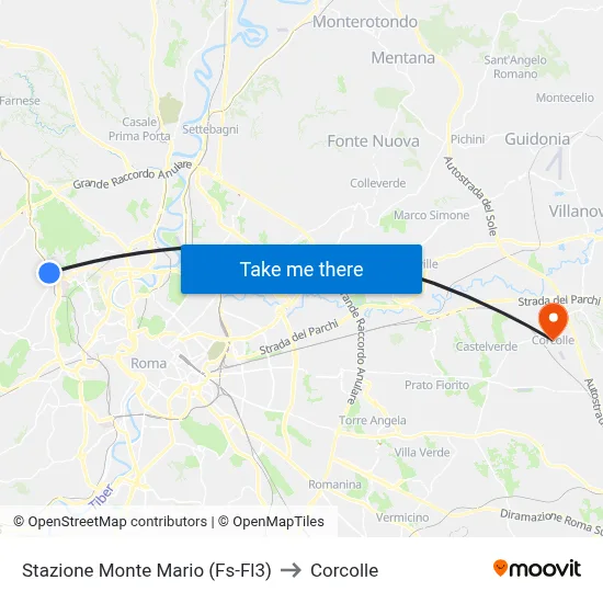 Monte Mario Station (FS-FL3) to Corcolle map