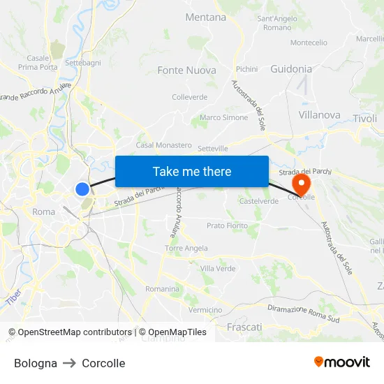 Bologna to Corcolle map