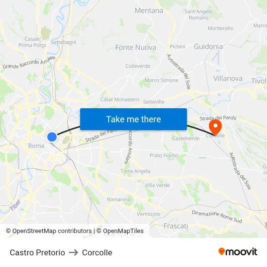 Castro Pretorio to Corcolle map