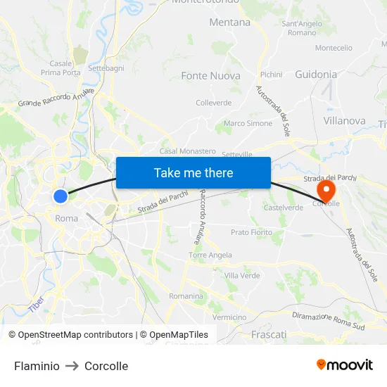 Flaminio to Corcolle map