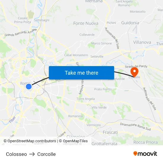 Colosseum to Corcolle map
