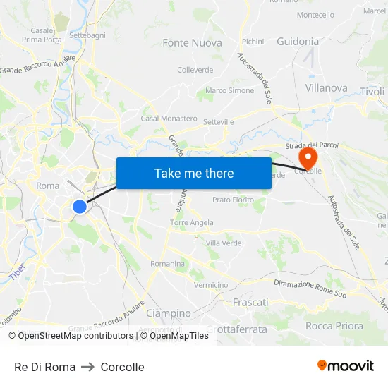 Re Di Roma to Corcolle map