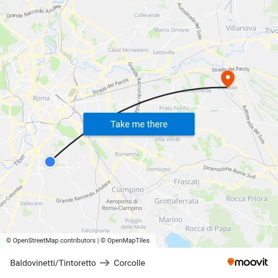 Baldovinetti/Tintoretto to Corcolle map
