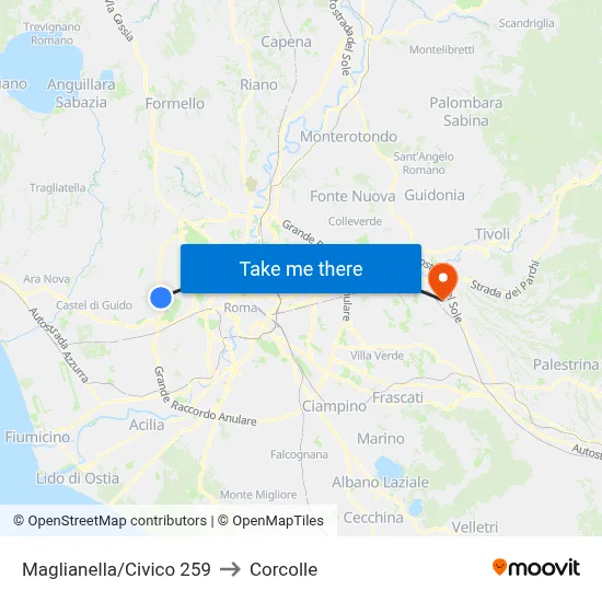 Maglianella/Number 259 to Corcolle map
