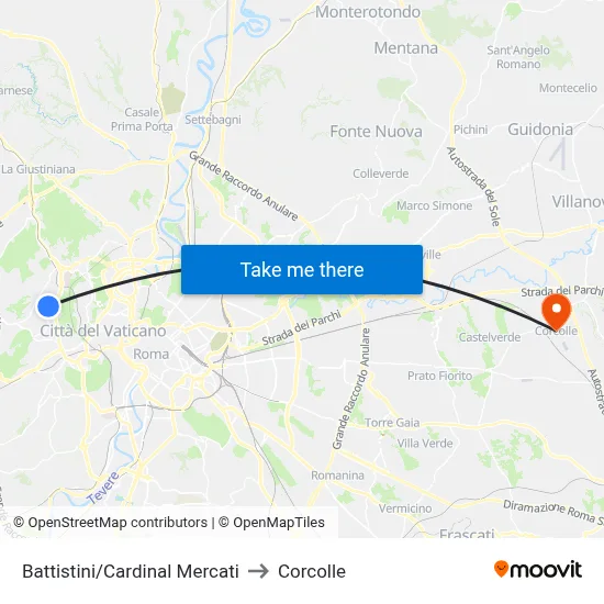 Battistini/Cardinal Mercati to Corcolle map