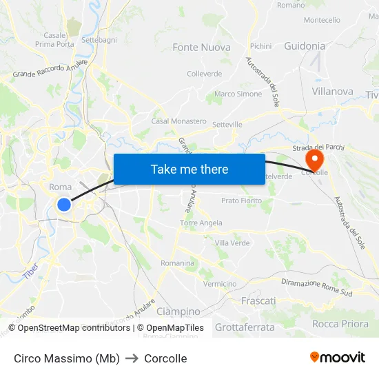 Circus Maximus (Metro) to Corcolle map