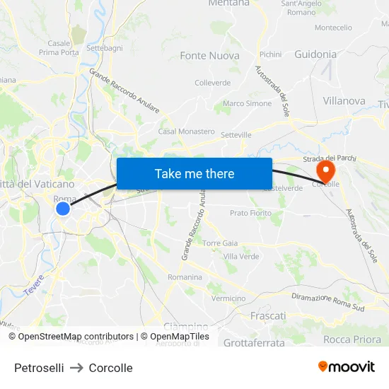 Petroselli to Corcolle map