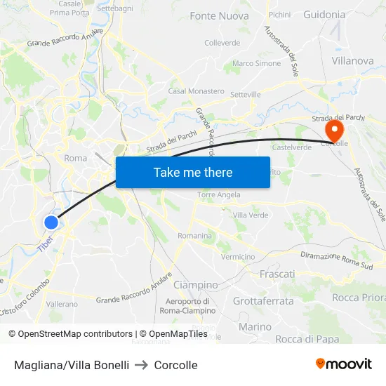 Magliana/Villa Bonelli to Corcolle map