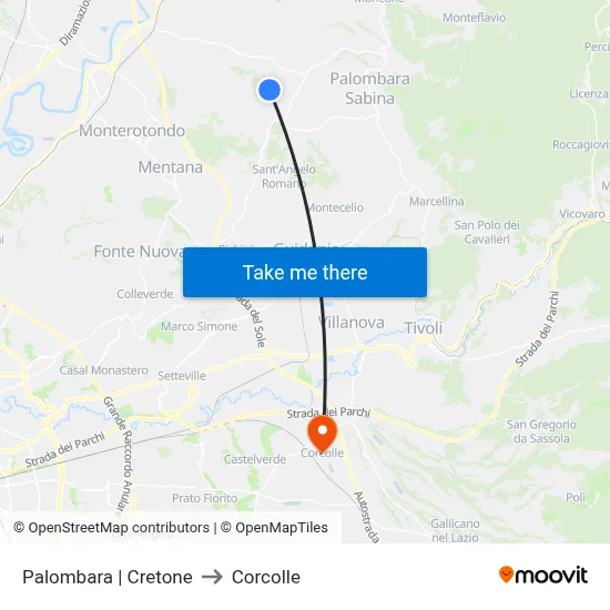 Palombara | Cretone to Corcolle map