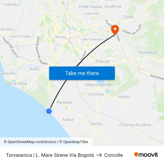 Torvaianica | L. Mare Sirene Via Bogotà to Corcolle map