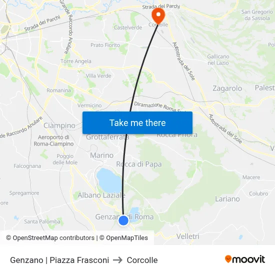 Genzano Frasconi Square to Corcolle map