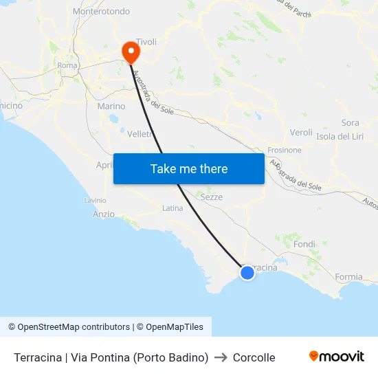 Terracina - Via Pontina (Porto Badino) to Corcolle map