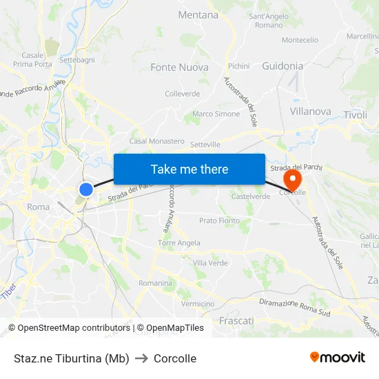 Tiburtina Station (Metro B) to Corcolle map